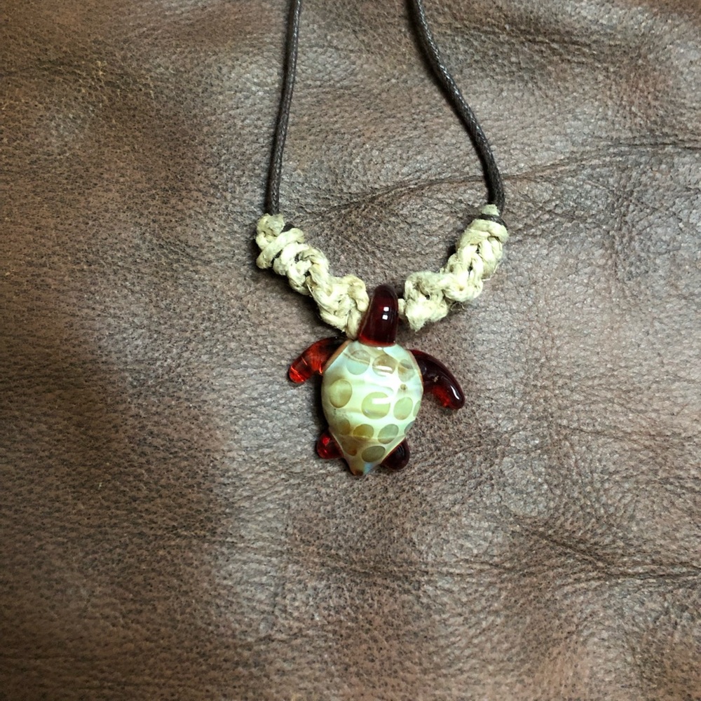 Glass Turtle Necklace with adjustable cord